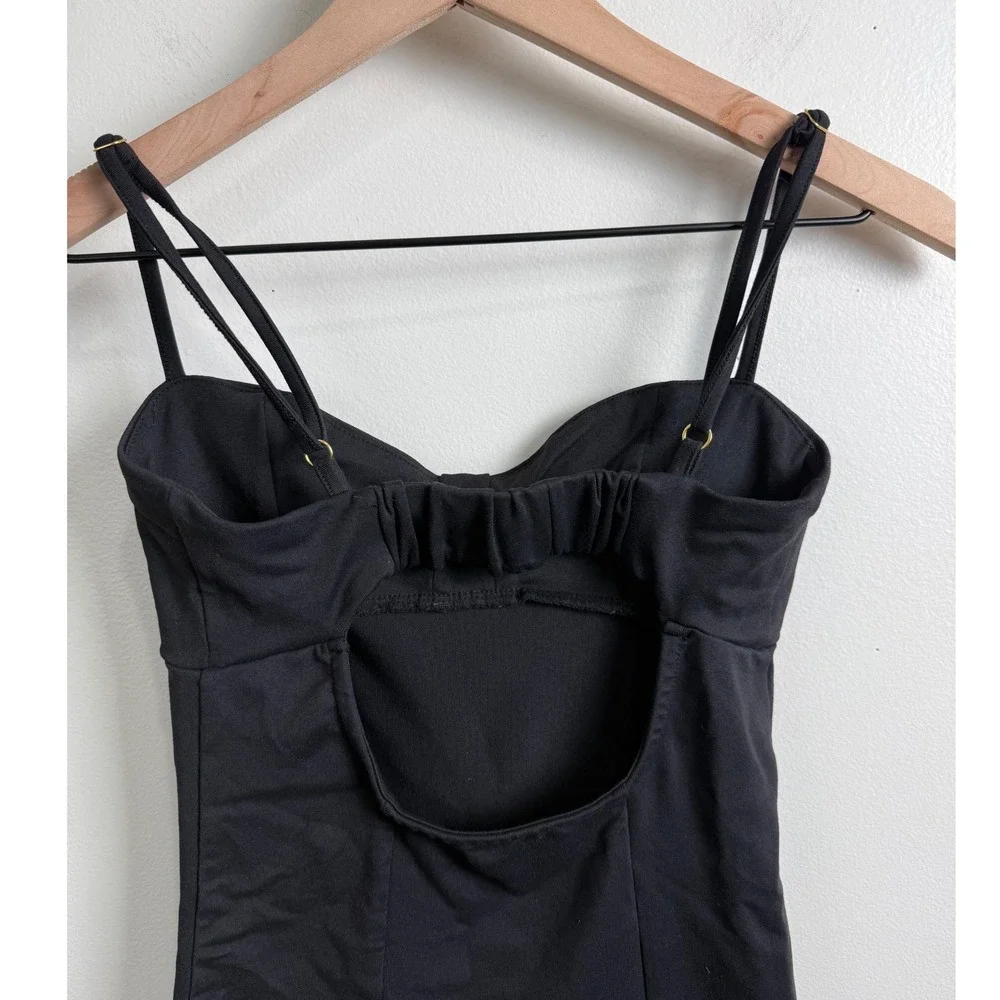Free People Black Mini Slip Dress with Double Spaghetti Straps